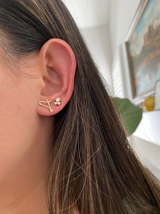 14k single earring diamond letter initial stud