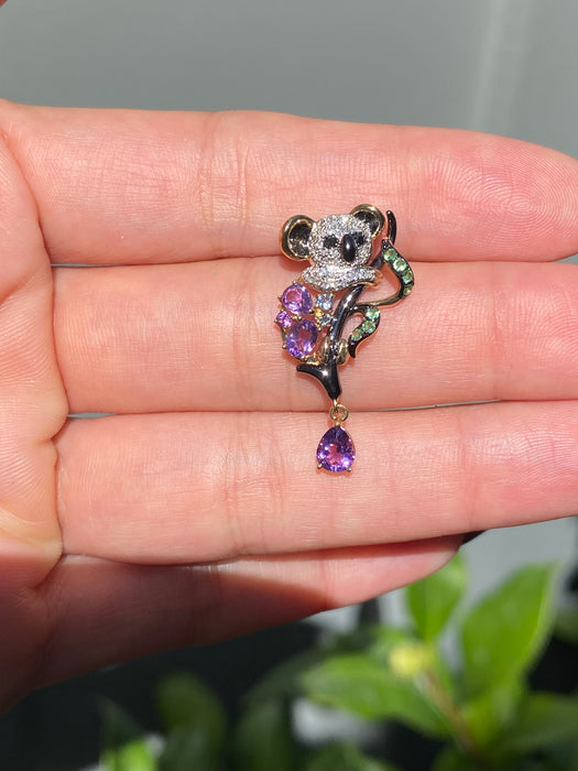 14k amethyst diamond koala slider pendant