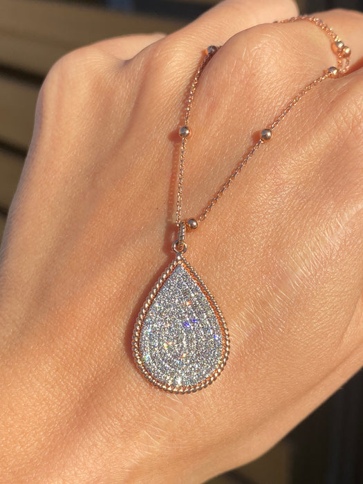 14K Rose Gold 1 Carat Natural Diamond Teardrop Charm Necklace