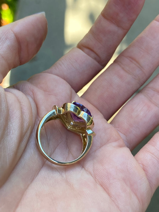 14k amethyst heart diamond ring size 7