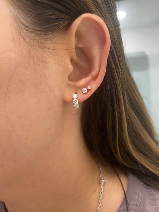 14K Gold Lab Diamond Double Round Flat Back Stud Earring – Single