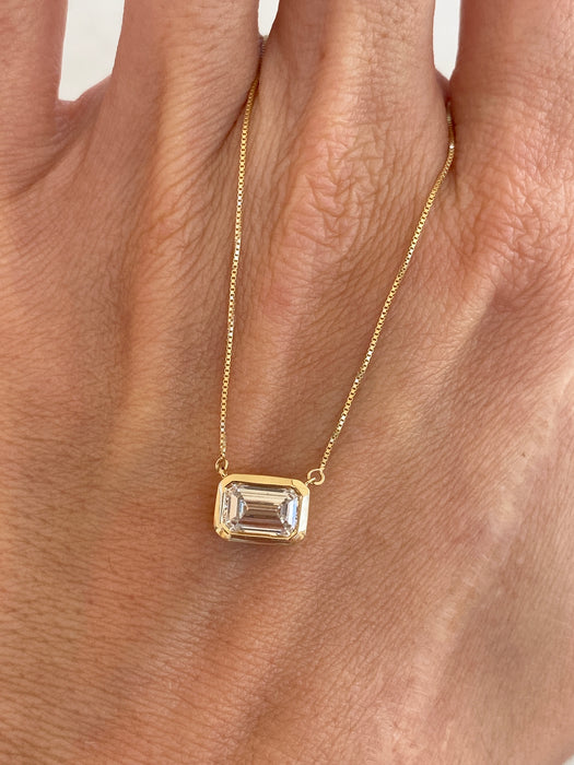 14K 1.5 CT Lab Diamond Bezel Pendant Necklace