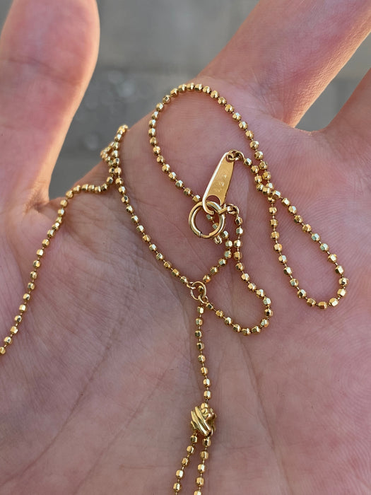 Vintage 18K Gold Bead Chain Necklace with Double Curved Diamond Bar – 1.23 TCW Diamonds, Adjustable 14–15.5”