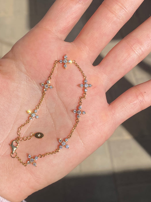 14K Lab Diamond Star Flower Bracelet – 1.1 Carat VS-F Diamonds – Adjustable 6-7”