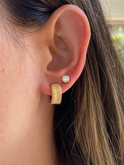 14K Gold Reversible Emerald Cut Amethyst Fluted Huggie Earrings