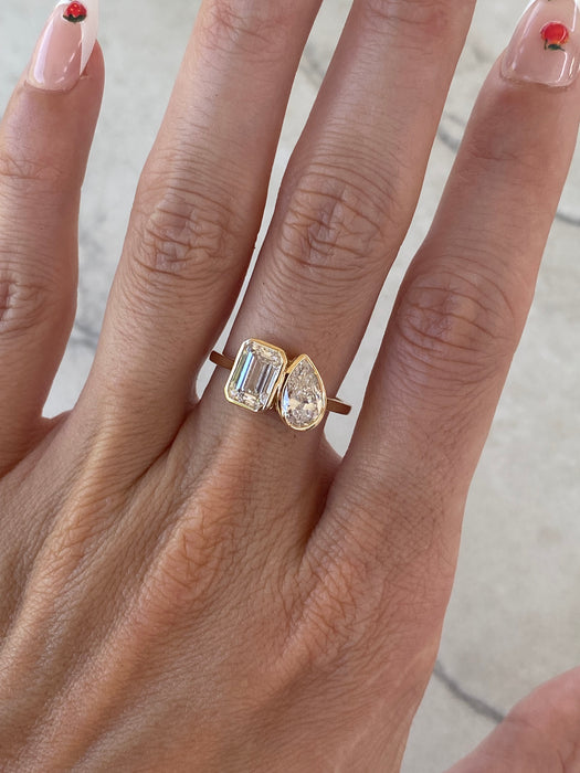 14K Gold 2.59 TCW Pear & Emerald-Cut Lab Diamond Toi et Moi Ring-IGI