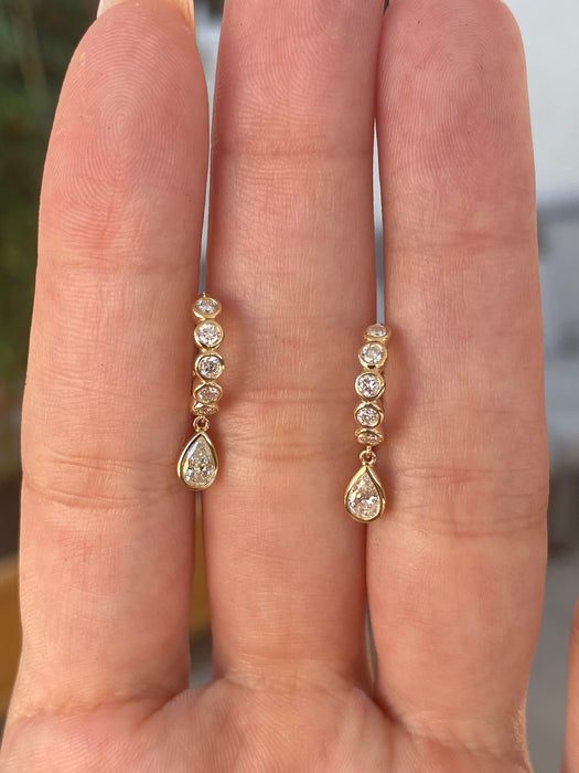14K Gold Lab Diamond Bezel Huggie Earrings with Pear Drop