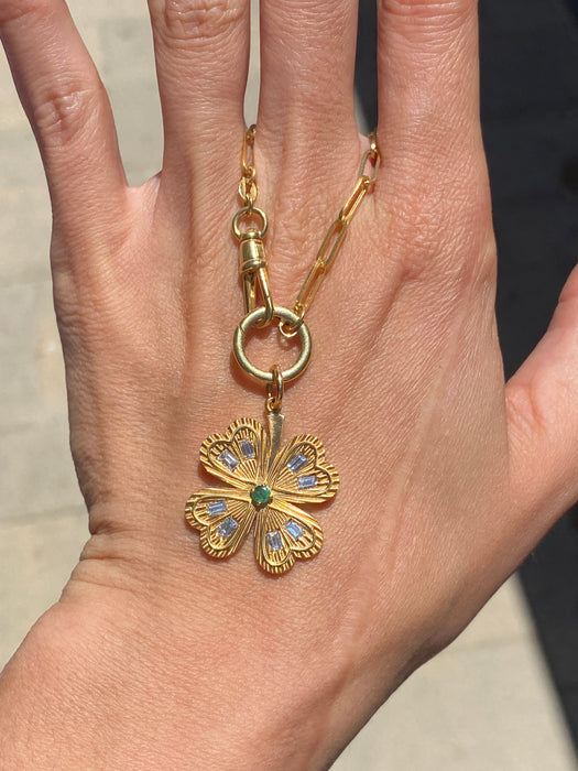 14K Gold Fluted Diamond & Emerald Four-Leaf Clover Charm