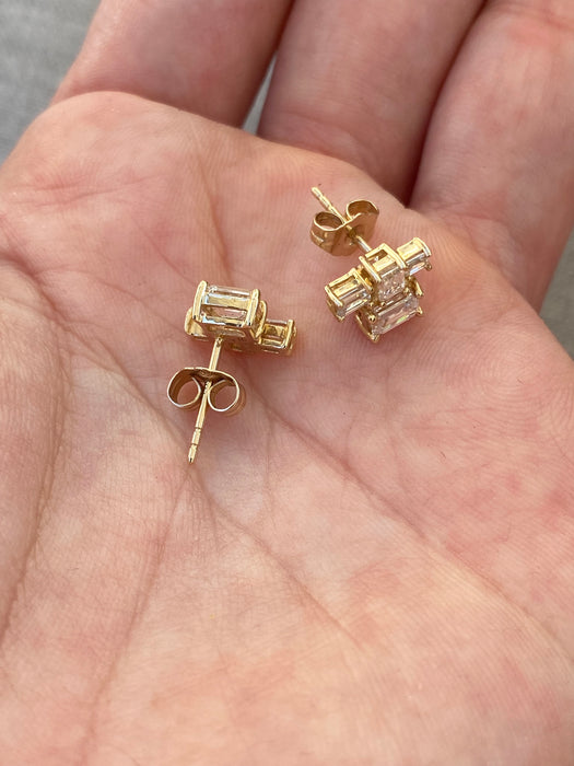 14K Gold Emerald Cut Lab Diamond Cluster Stud Earrings – 1.25 CTW