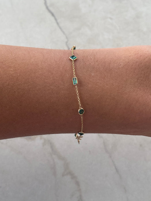 14K Gold Mixed-Cut Emerald Station Bracelet