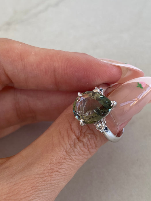 Vintage Platinum 900 Mermaid Tourmaline & Diamond Ring
