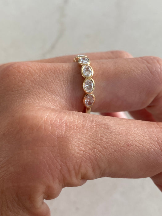 14K Gold East-West Oval Lab Diamond Bezel Band Ring