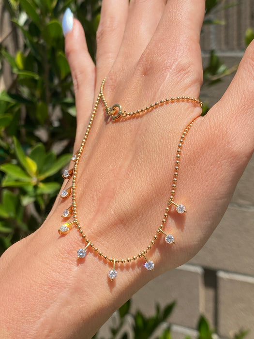 Vintage 18K Gold Bead Necklace with 0.9 TCW Diamond Charms