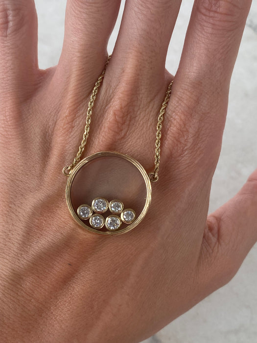 14K Vintage Diamond Glass Shaker Rope Chain Necklace