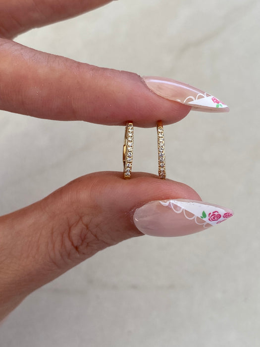 14K Gold Diamond Huggie Leverback Earrings