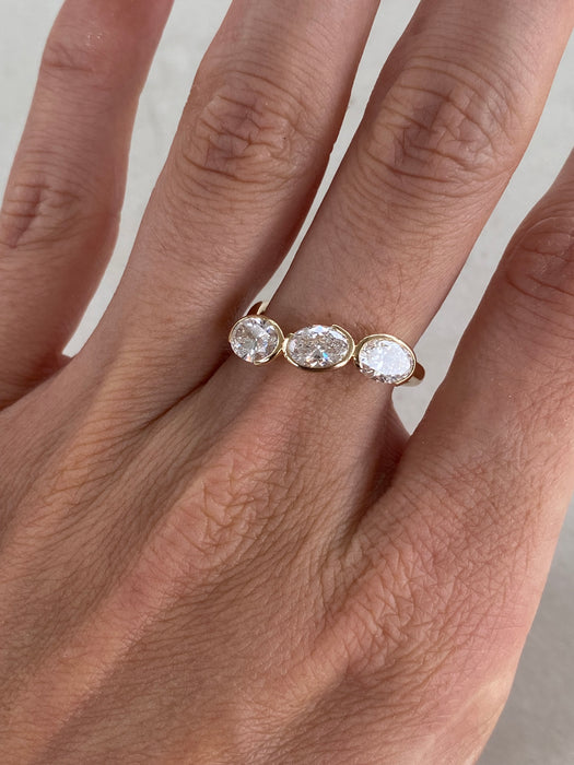 14K Gold Three Oval Lab Diamond Ring | 1.63 TCW