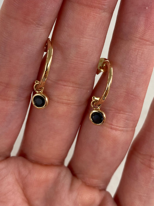14K Gold Natural Blue Sapphire Charm Huggie Earrings