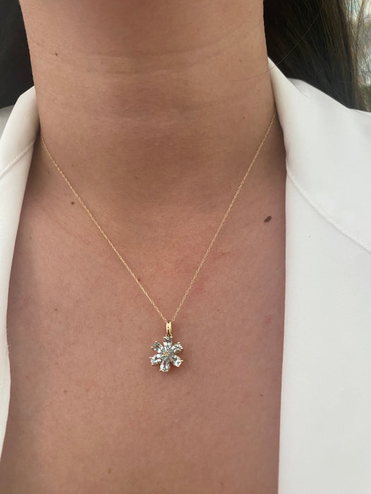14k aquamarine diamond flower necklace