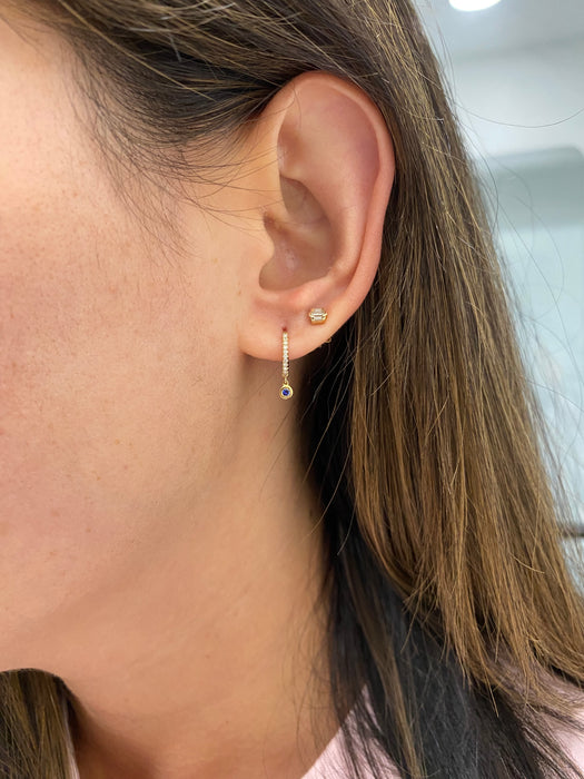 14K Natural Diamond & Blue Sapphire Huggie Earrings