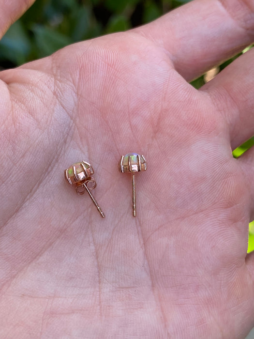 14K Rose Gold Opal Stud Earrings