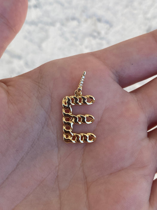 14k diamond curb initial letter pendant