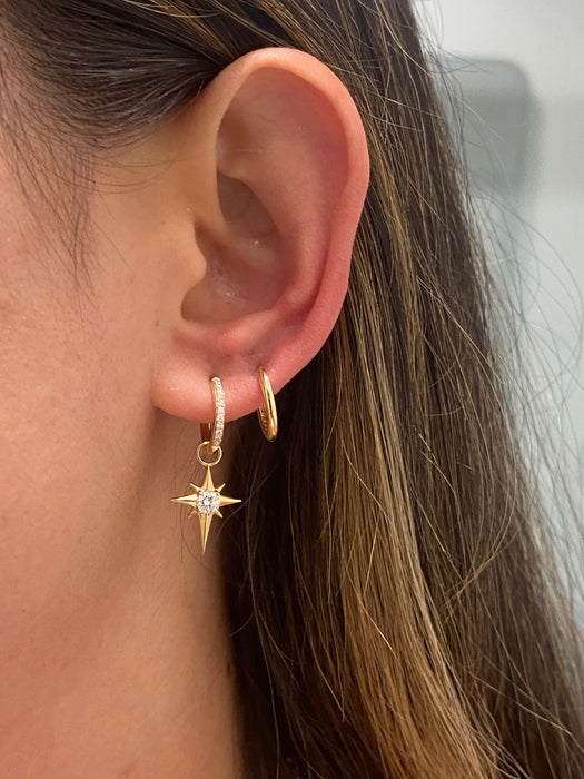14K Reversible Lab Diamond North Star Huggie Earrings