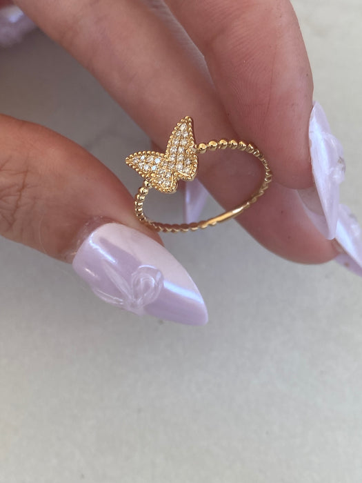 14K Gold Diamond Butterfly Bead Ring