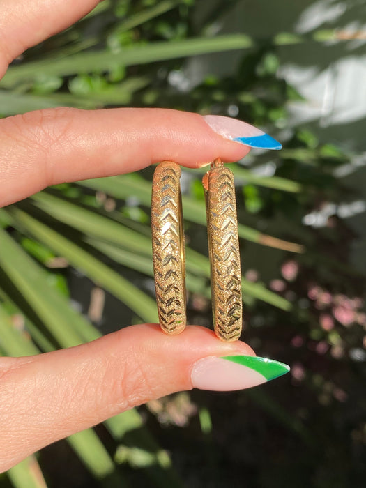 14k diamond cut textured hoop earrings