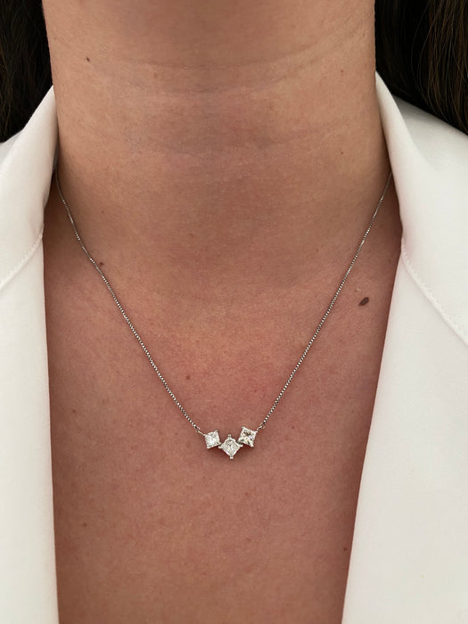 Vintage Platinum (850–900) Princess Cut Diamond Necklace – 1.04 TCW