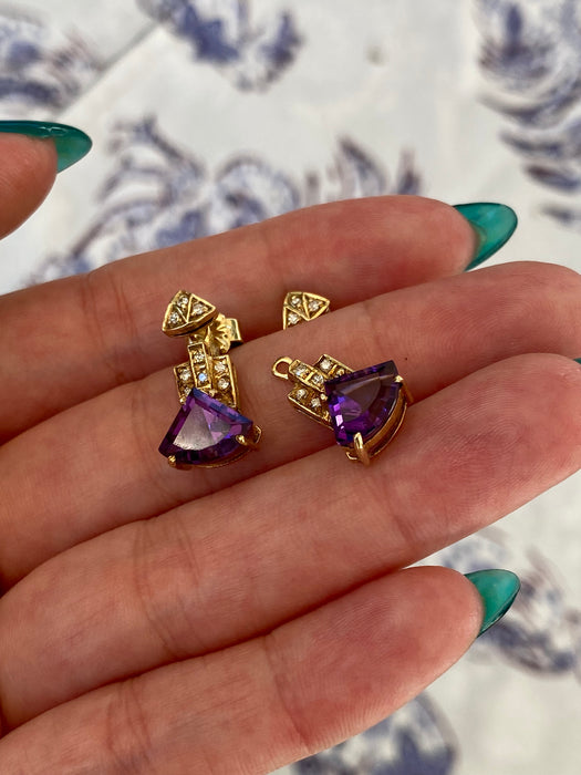 14k amethyst and diamond stud jacket earrings