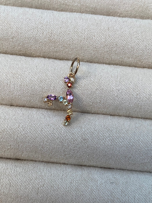 14k rainbow initial y letter pendant charm