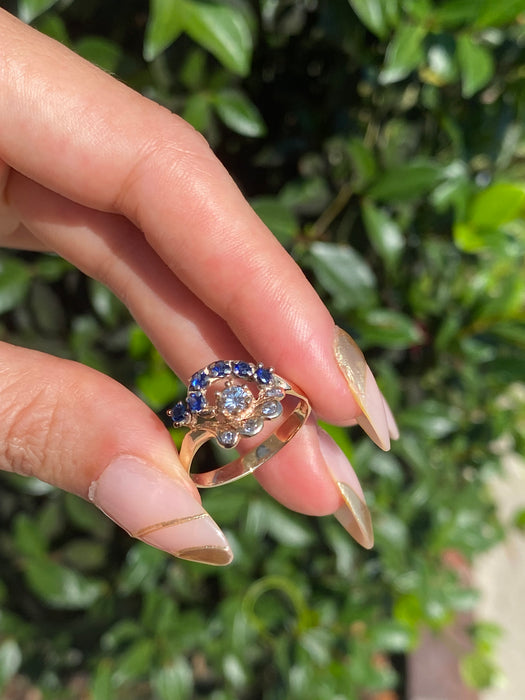 14k blue sapphire diamond ring size 8