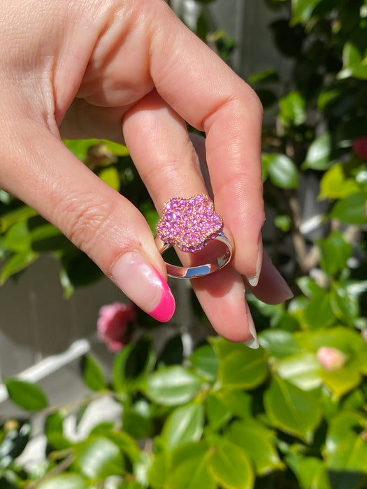 18k white and rose gold with pink sapphire daisy flower ring size 6.75