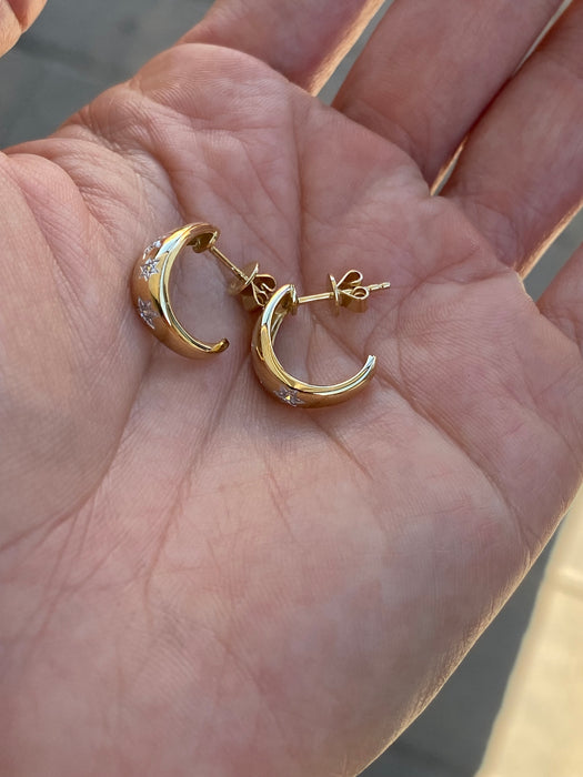 14K Gold Diamond Star Huggie J Hoop Earrings – 0.25 TCW
