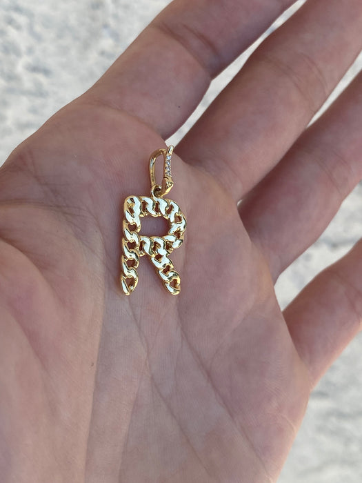 14k diamond curb initial letter pendant