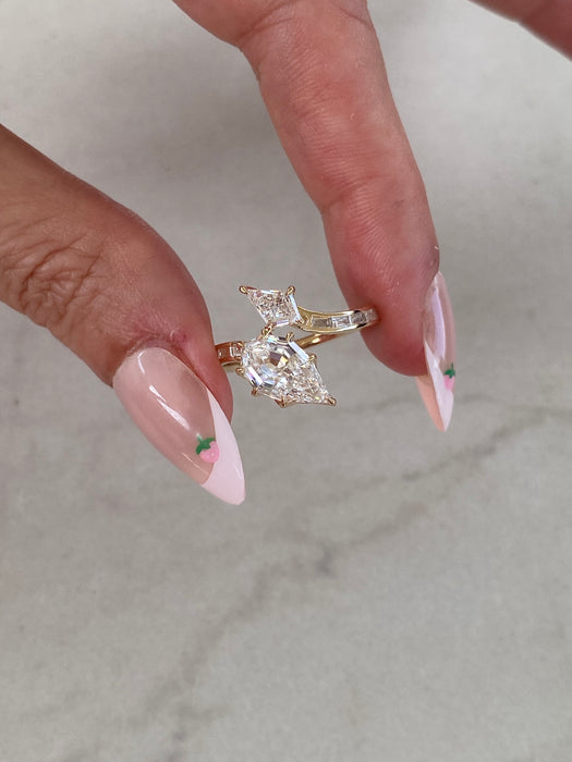 14K Step-Cut Pear & Kite Lab Diamond Bypass Ring