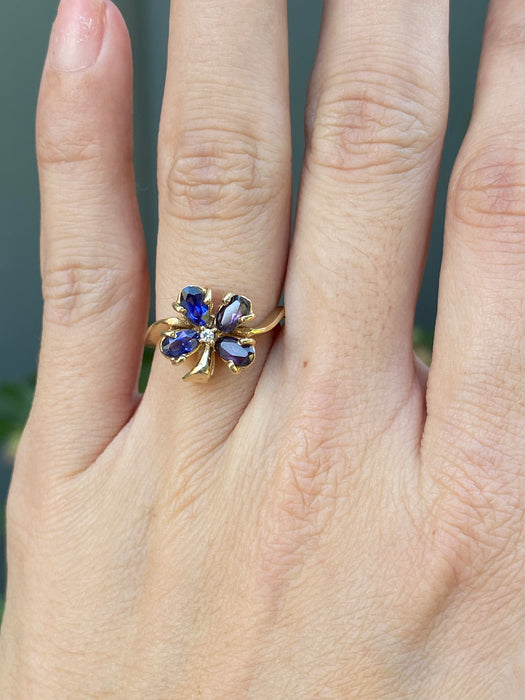 14k sapphire amethyst diamond clover ring size 6.25