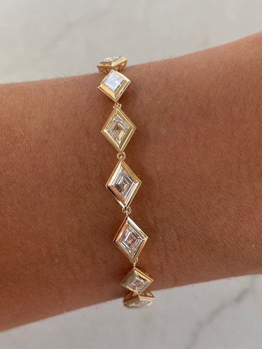 14K Gold Bezel Set Lozenge-Cut Lab Diamond Bracelet- 6 TCW