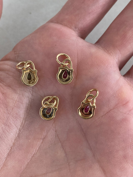 14K Gold Bezel-Set Pear Gemstone Shield Pendants