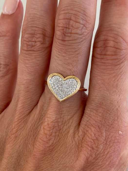 14K Two-Tone Diamond Heart Ring with Brushed Gold Frame