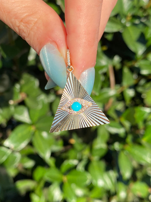 14k fluted triangle evil eye turquoise diamond charm