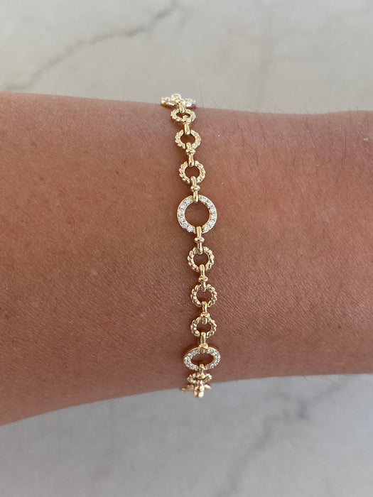 14K Solid Gold Croissant & Diamond Link Bracelet