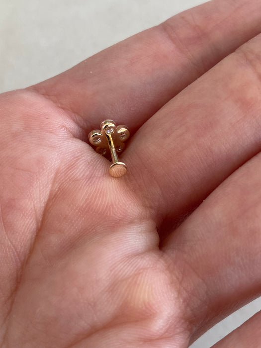 14K Gold Lab Diamond Flower Flat Back Single Earring