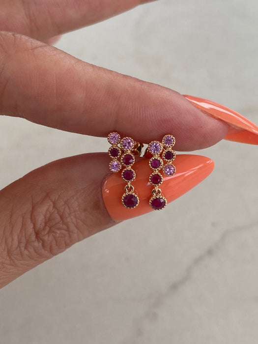 14K Rose Gold Ruby & Pink Sapphire Drop Earrings