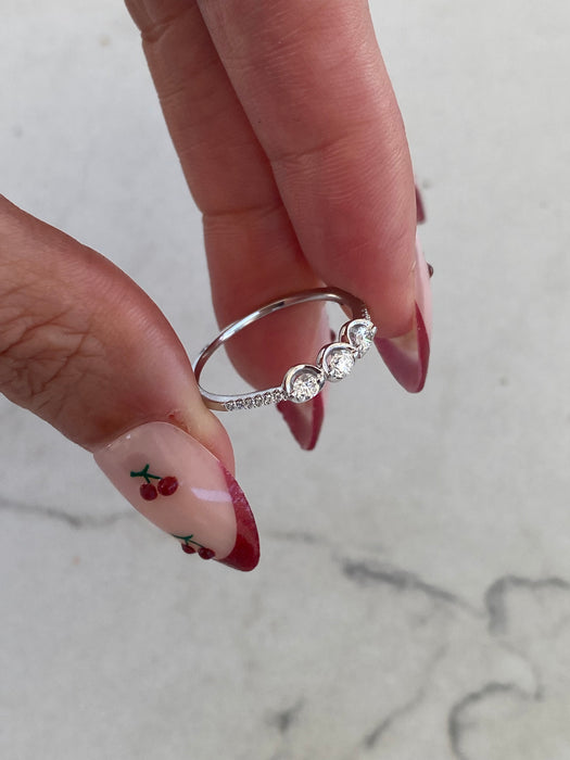 14K White Gold Three-Stone Lab Diamond Ring