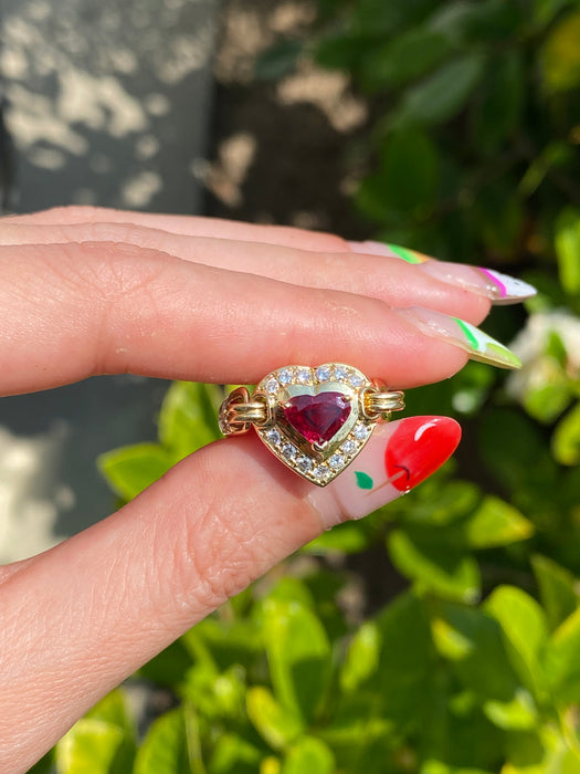 18k ruby and diamond heart articulated ring size 6