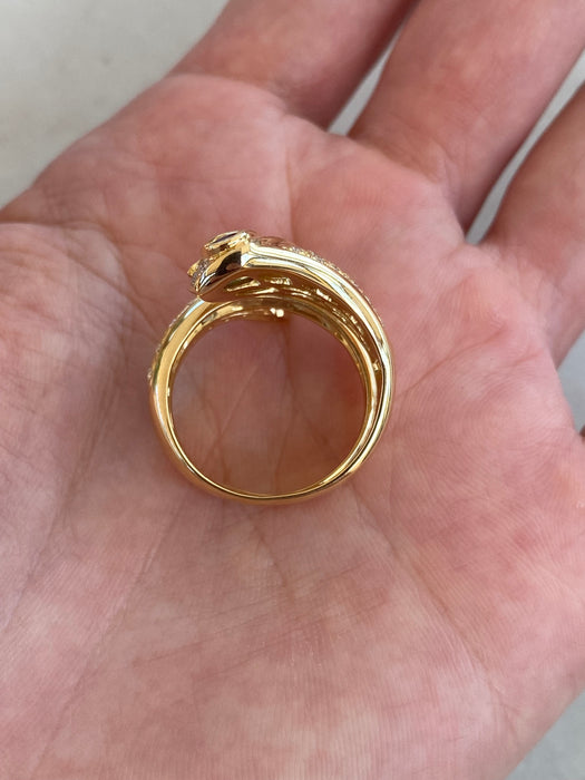 18K Gold Ruby, Emerald & Diamond Snake Ring