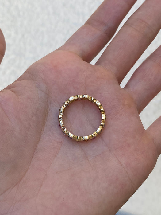 14k rainbow sapphire bezel heart eternity ring size 7.5