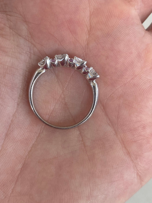 Vintage Platinum 900 Diamond Heart & Pink Sapphire Ring | Size 8
