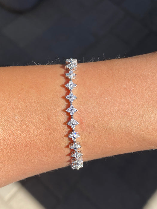 Vintage Platinum Diamond Flower Tennis Bracelet | 3.00 TCW Natural Diamonds